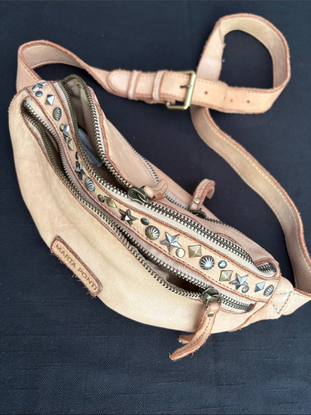 MARTA PONTI LUX LEATHER BELT BAG w STUDS